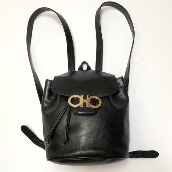 Salvatore Ferragamo Handbags - Vintage Salvatore Ferragamo Gancini Black Backpack
